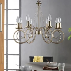 Lindby kroonluchter Marnia, 8-lamps, Ø 53 cm, antiek messing, E14