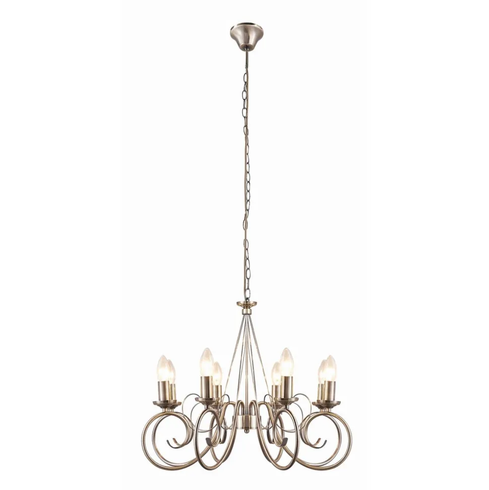 Lindby kroonluchter Marnia, 8-lamps, Ø 53 cm, antiek messing, E14