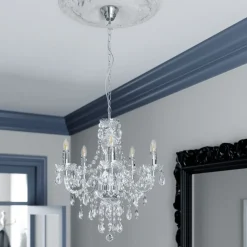 Lindby kroonluchter Merida, chroom, metaal, 5-lamps, Ø 52 cm