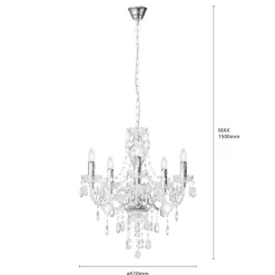 Lindby kroonluchter Merida, chroom, metaal, 5-lamps, Ø 52 cm