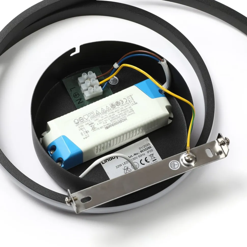 Lindby Kyron LED plafondlamp, zwart mat