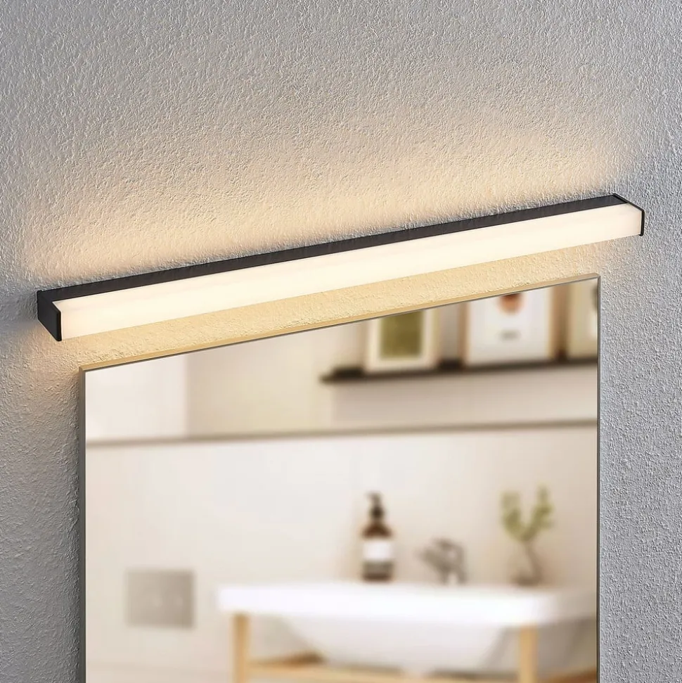 Lindby LED badkamer wandlamp Ulisan, 89 cm, zwart, hoekig