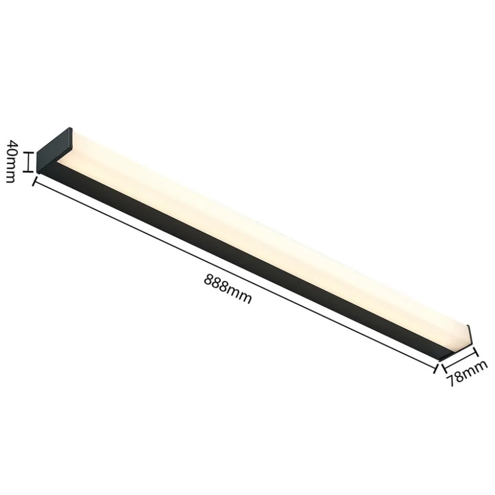 Lindby LED badkamer wandlamp Ulisan, 89 cm, zwart, hoekig