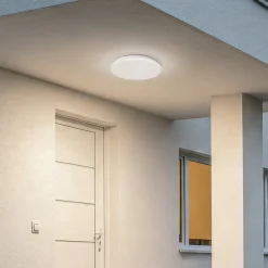 Lindby LED buiten plafondlamp Kirkola, 3000 K, Ø 34 cm, wit