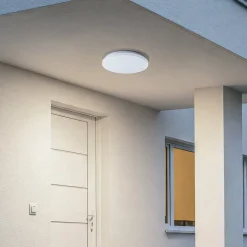 Lindby LED buiten plafondlamp Kirkola, 3000 K, Ø 34 cm, wit