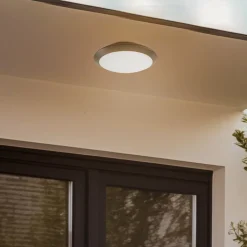 Lindby LED buiten plafondlamp Naira, grijs, Ø 30 cm, IP65