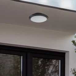 Lindby LED buiten plafondlamp Naira, grijs, Ø 30 cm, IP65