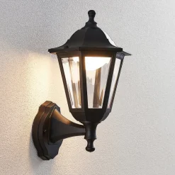 Lindby LED buiten wandlamp Iavo, zwart, lantaarn, 38 cm