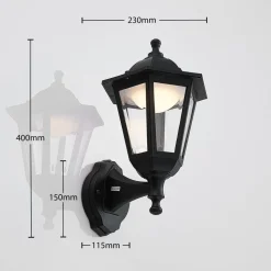 Lindby LED buiten wandlamp Iavo, zwart, lantaarn, 38 cm