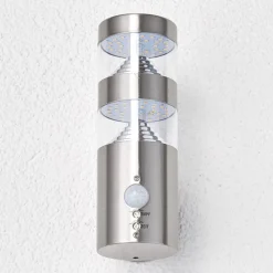 Lindby LED buiten wandlamp Lanea, 22 cm, roestvrij staal, sensor