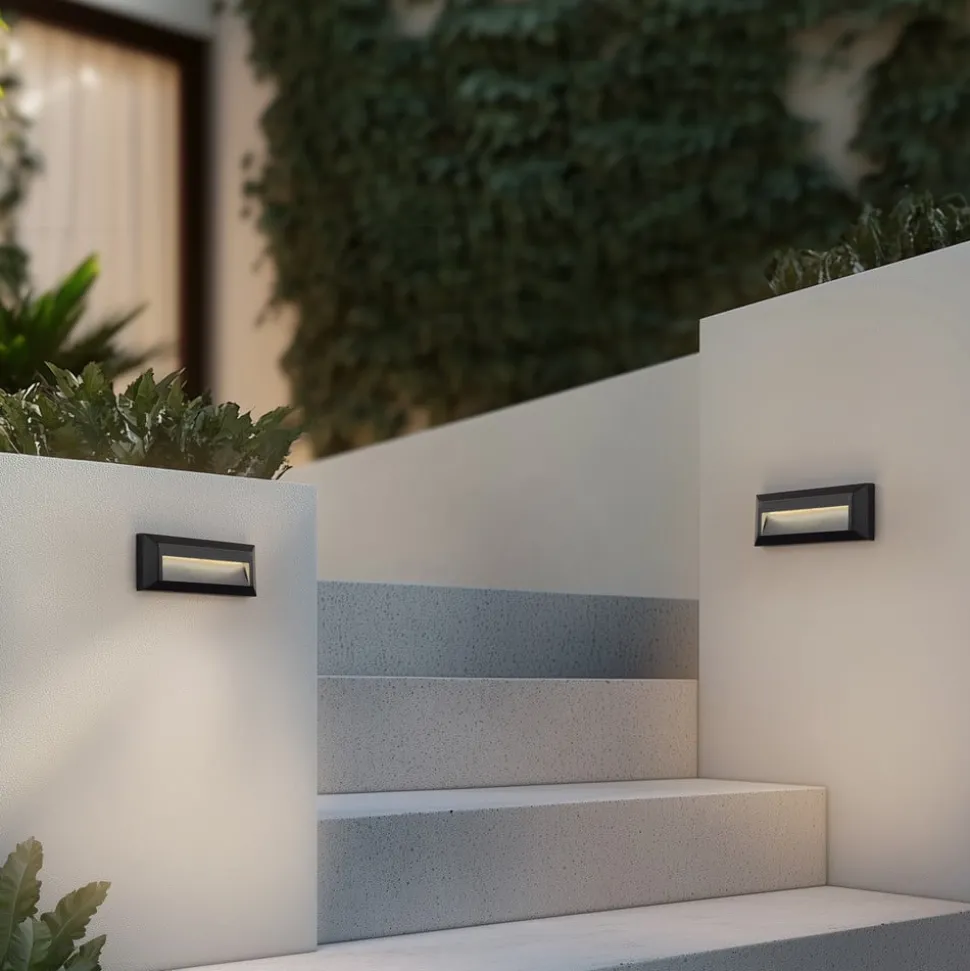 Lindby LED buiten wandlamp Peker, zwart, set van 2, PC