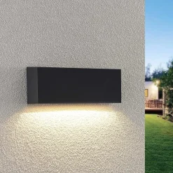 Lindby LED buiten wandlamp Jarte, 24 cm, down, grijs, IP65
