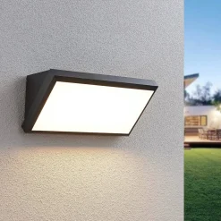 Lindby LED buiten wandlamp Abby, grijs, kunststof, IP65