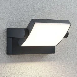 Lindby LED buiten wandlamp Sherin, draaibaar, grijs, aluminium