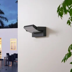 Lindby LED buiten wandlamp Sherin, draaibaar, grijs, aluminium