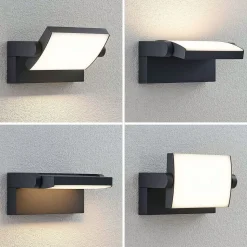 Lindby LED buiten wandlamp Sherin, draaibaar, grijs, aluminium