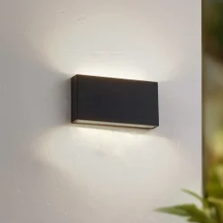 Lindby LED buiten wandlamp Jarte, zwart, metaal, 17cm, IP54