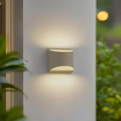 Lindby LED buiten wandlamp Lenore, beige, metaal, 13,5cm