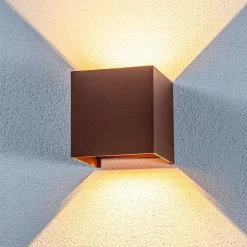 Lindby LED buiten wandlamp Nivar, hoekig, roest, metaal, IP54