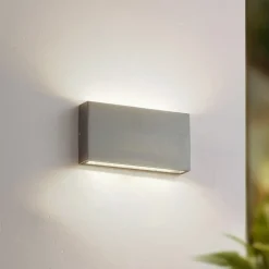 Lindby LED buiten wandlamp Jarte, grijs, metaal, 17cm, IP54