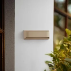 Lindby LED buiten wandlamp Lenore, beige, metaal, 36,5cm