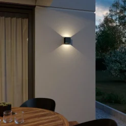 Lindby LED buiten wandlamp Glyn, zwart, metaal, 12cm, IP44