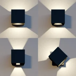 Lindby LED buiten wandlamp Glyn, zwart, metaal, 12cm, IP44