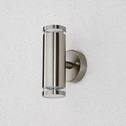 Lindby LED buiten wandlamp Tiberius, roestvrij staal, omhoog/omlaag, IP44