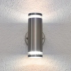 Lindby LED buiten wandlamp Tiberius, roestvrij staal, omhoog/omlaag, IP44