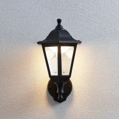 Lindby LED buiten wandlamp Iavo, sensor, zwart, lantaarn