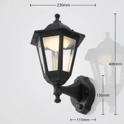 Lindby LED buiten wandlamp Iavo, sensor, zwart, lantaarn
