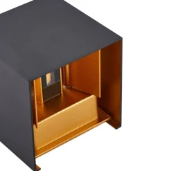 Lindby LED buiten wandlamp Nivar, hoekig, zwart/goud, IP54