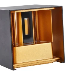 Lindby LED buiten wandlamp Nivar, hoekig, zwart/goud, IP54