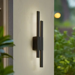 Lindby LED buiten wandlamp Sakari, zwart, aluminium, 59 cm hoog