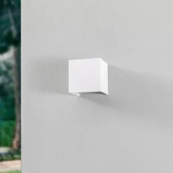 Lindby LED buiten wandlamp Nivar, hoekig, wit, metaal, IP54