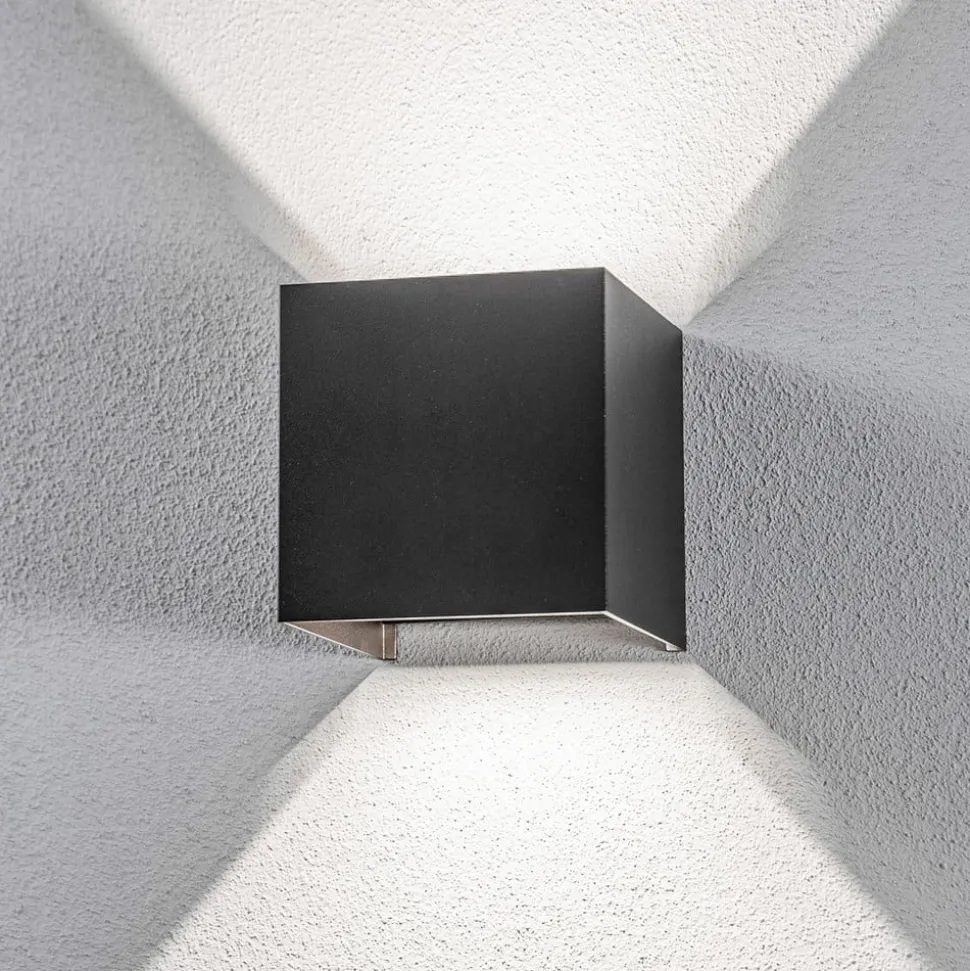 Lindby LED buiten wandlamp Nivar, hoekig, zwart, IP54