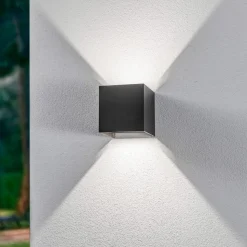 Lindby LED buiten wandlamp Nivar, hoekig, zwart, IP54