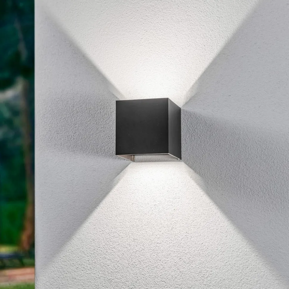 Lindby LED buiten wandlamp Nivar, hoekig, zwart, IP54
