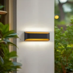 Lindby LED buiten wandlamp Lenore, zwart, metaal, 36,5cm