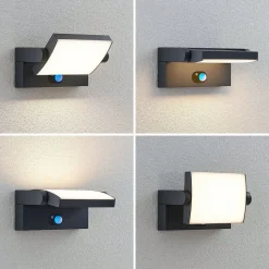 Lindby LED buiten wandlamp Sherin, antraciet, sensor