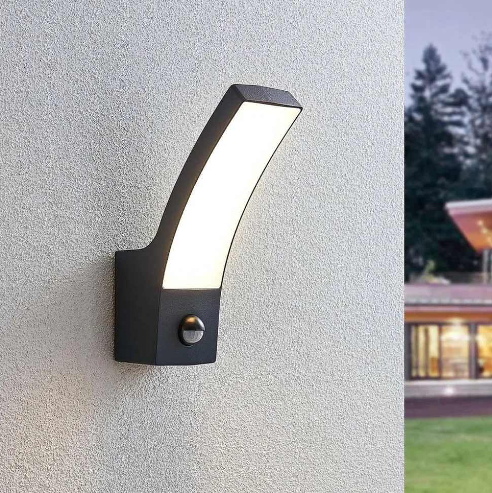 Lindby LED buiten wandlamp Ilvita, sensor, antraciet, IP54