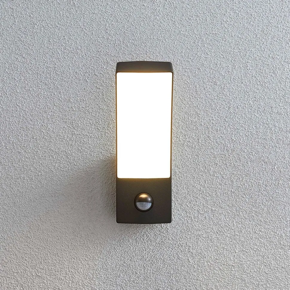 Lindby LED buiten wandlamp Ilvita, sensor, antraciet, IP54