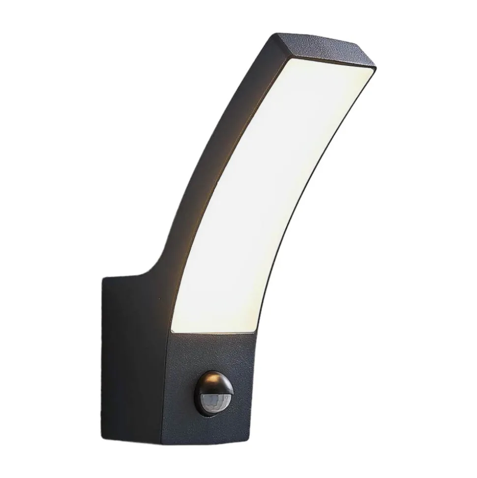 Lindby LED buiten wandlamp Ilvita, sensor, antraciet, IP54