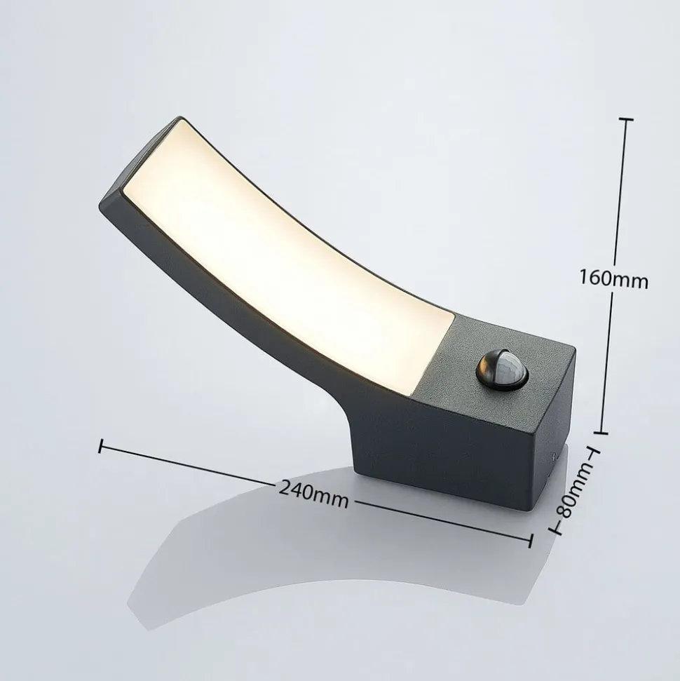 Lindby LED buiten wandlamp Ilvita, sensor, antraciet, IP54