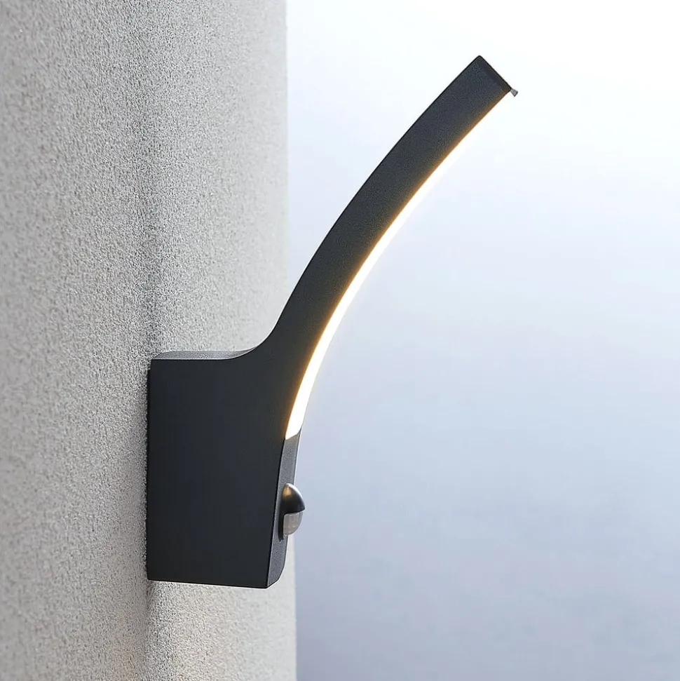 Lindby LED buiten wandlamp Ilvita, sensor, antraciet, IP54