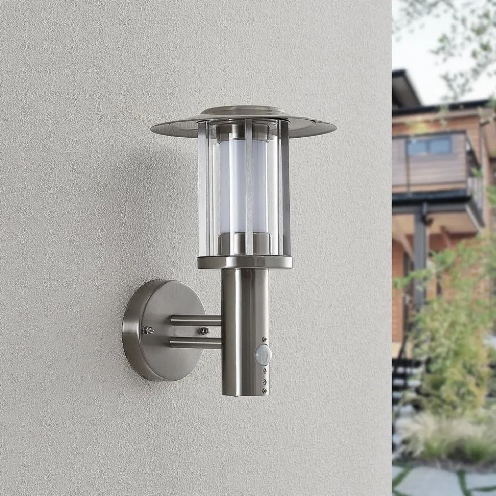Lindby LED buiten wandlamp Gregory, sensor, roestvrij staal, IP44