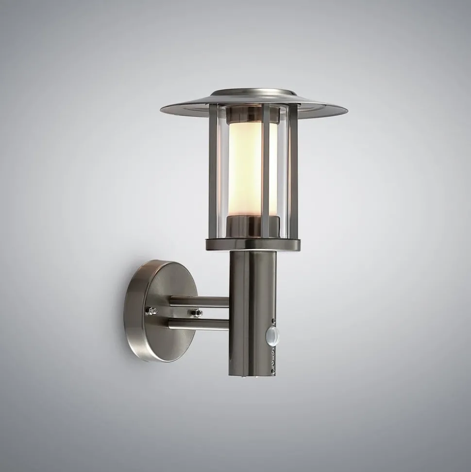 Lindby LED buiten wandlamp Gregory, sensor, roestvrij staal, IP44