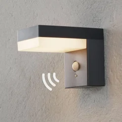 Lindby LED buiten wandlamp Chioma, antraciet, sensor