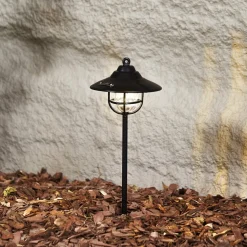 Lindby LED buitenlamp Ketil, zwart, grondspies, batterij