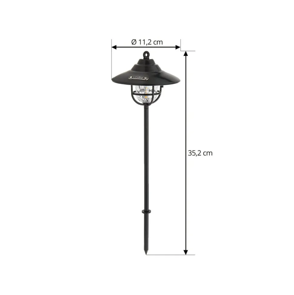 Lindby LED buitenlamp Ketil, zwart, grondspies, batterij